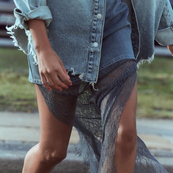 Zara LACE TRIM DENIM DRESS Size M NEW WITH TAG! - Picture 10 of 15